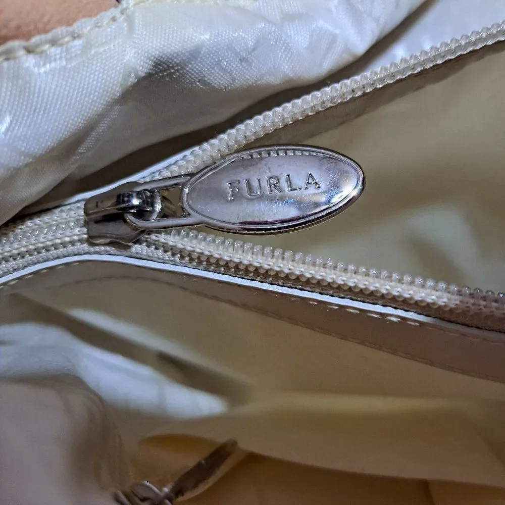 Furla Women's Tan Suede White Leather Trim Drawstring  Shoulder Purse Bag